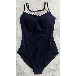 Amoena One Pc Swimsuit, Silver Metal Accents, Black Swimwear US Sz 12B, New